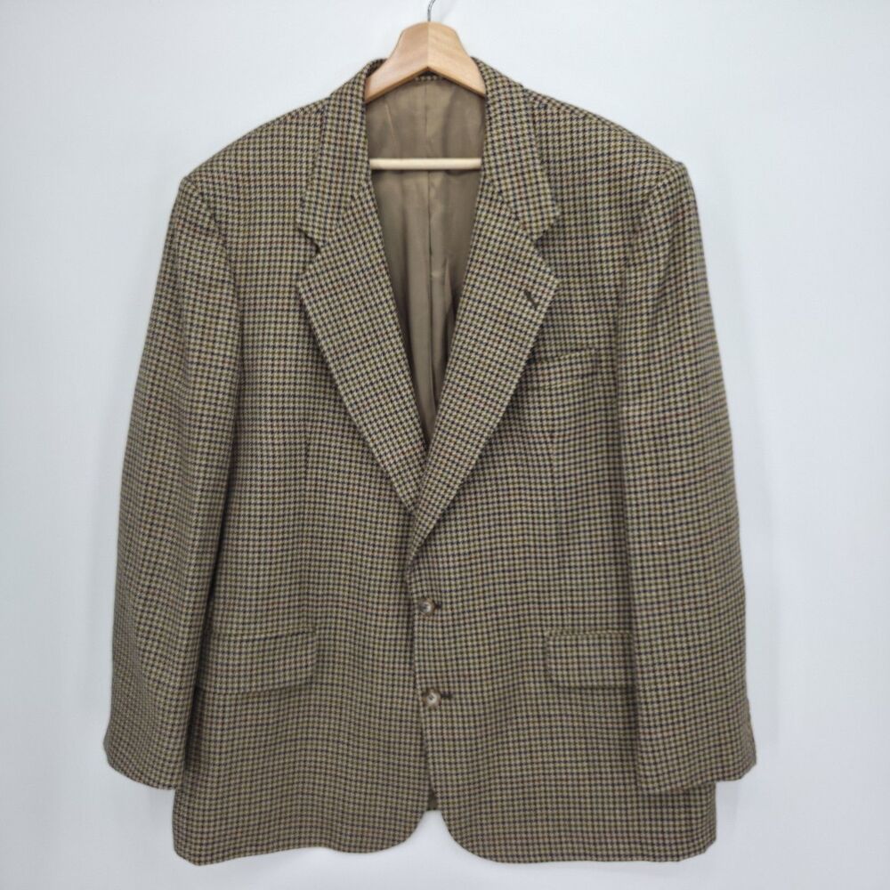 Vintage Oscar De La Renta Men's Brown Houndstooth Blazer Wool Lined Sz 46R - Picture 2 of 5